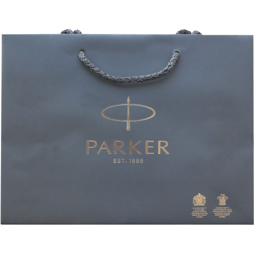 Фирменный подарочный пакет PARKER, Большой, бумажный, серый, 26*19,5*8,5 см.